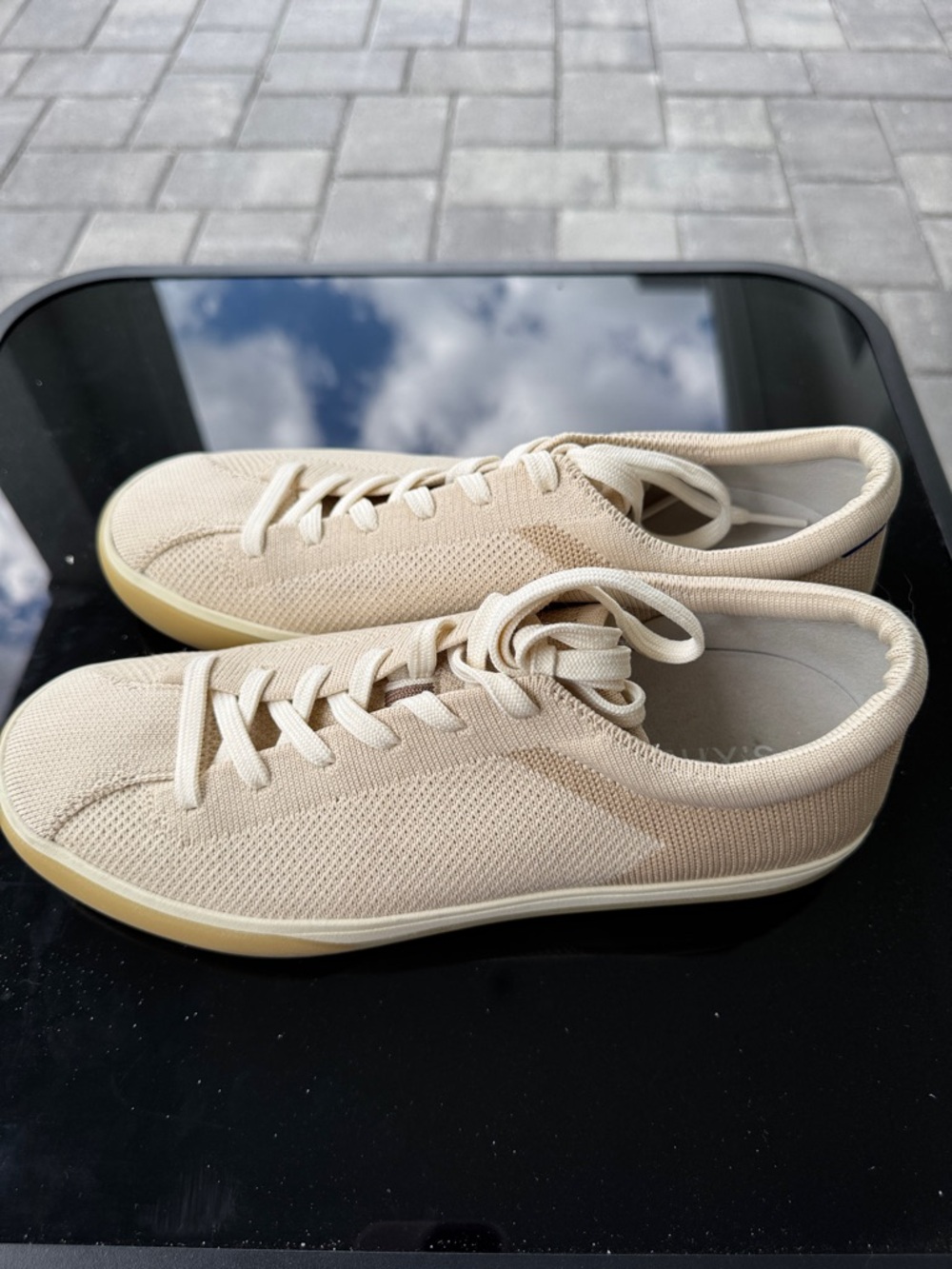 Rothy's Women's Knit Lace-Up Sneakers in Cream with Gum Sole